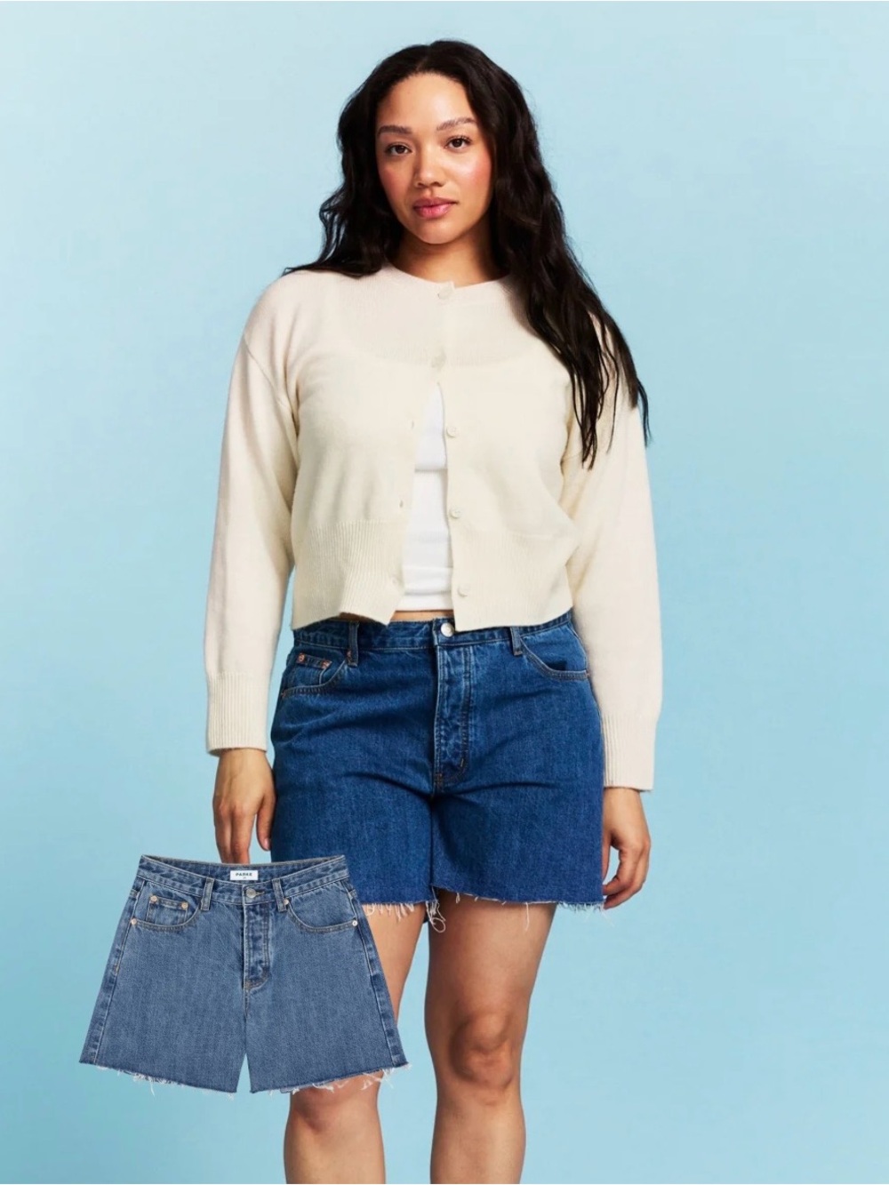 Classic Mid-High Rise Blue Denim Jean Shorts for Women